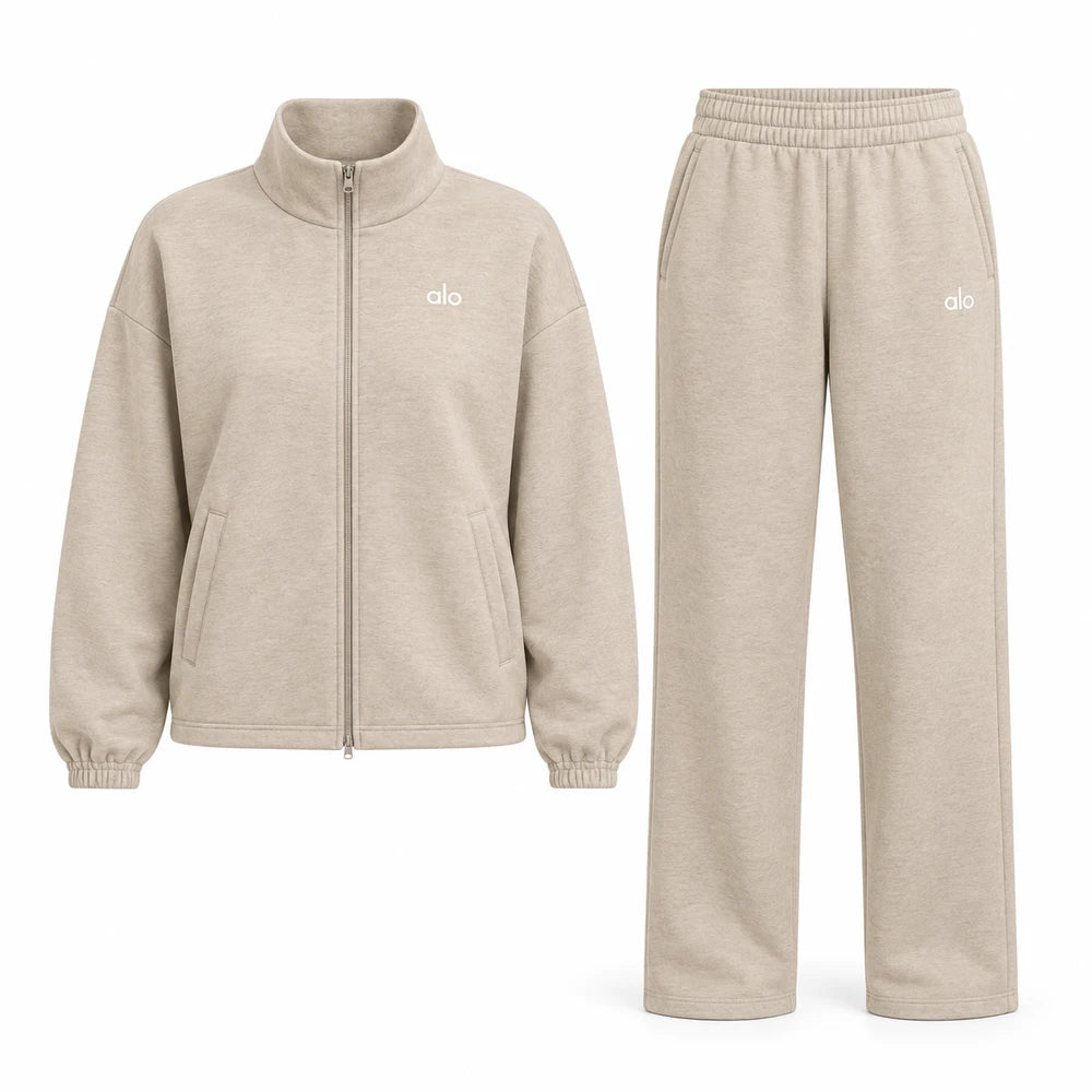 Relaxed Zip Jacket Wide Leg Pants Set
