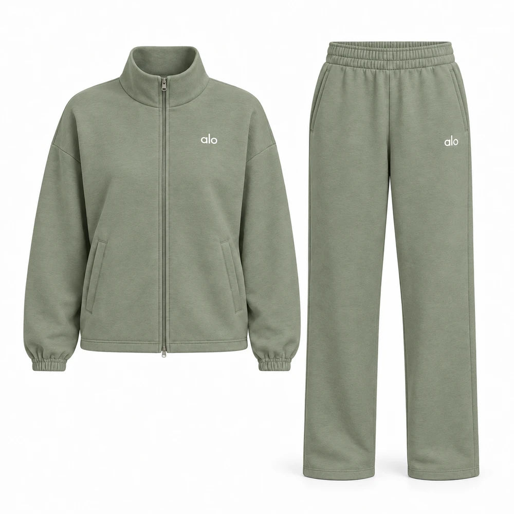 Relaxed Zip Jacket Wide Leg Pants Set