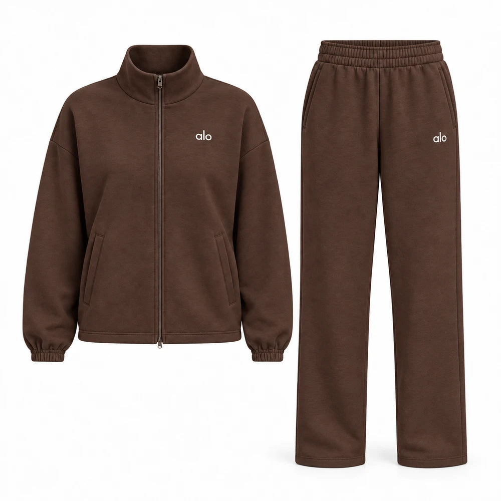 Relaxed Zip Jacket Wide Leg Pants Set