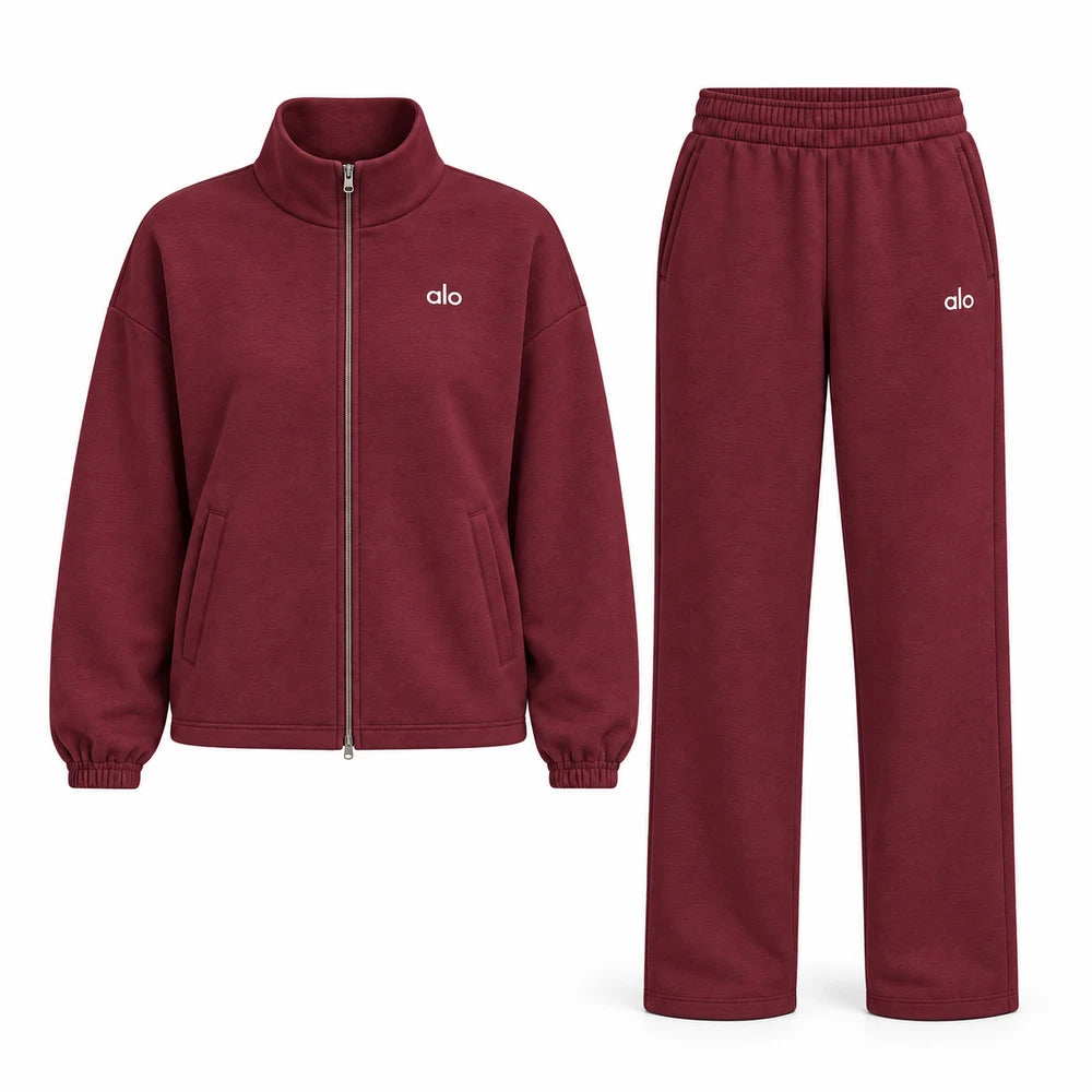 Relaxed Zip Jacket Wide Leg Pants Set
