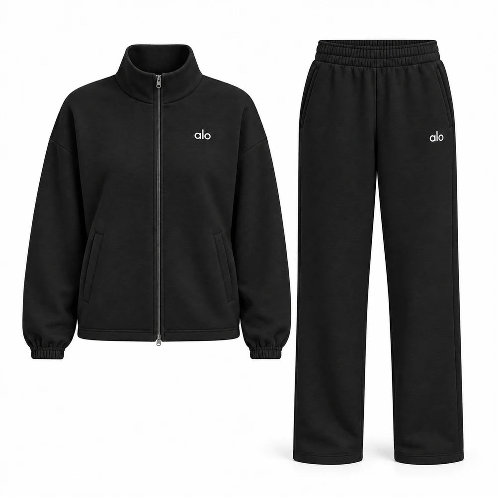 Relaxed Zip Jacket Wide Leg Pants Set