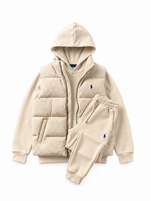 Men’s Heritage Cable-Knit Padded Vest 3-Piece Fleece Tracksuit Set