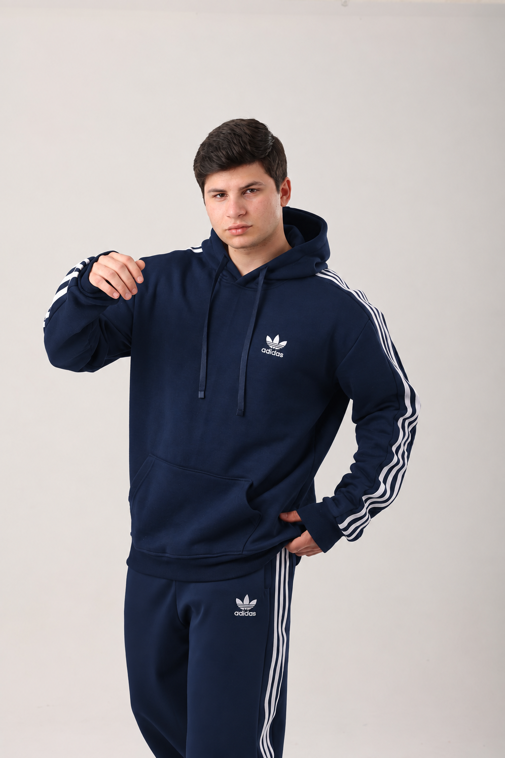 Men’s Contrast Stripe Hoodie & Jogger Two-Piece Tracksuit