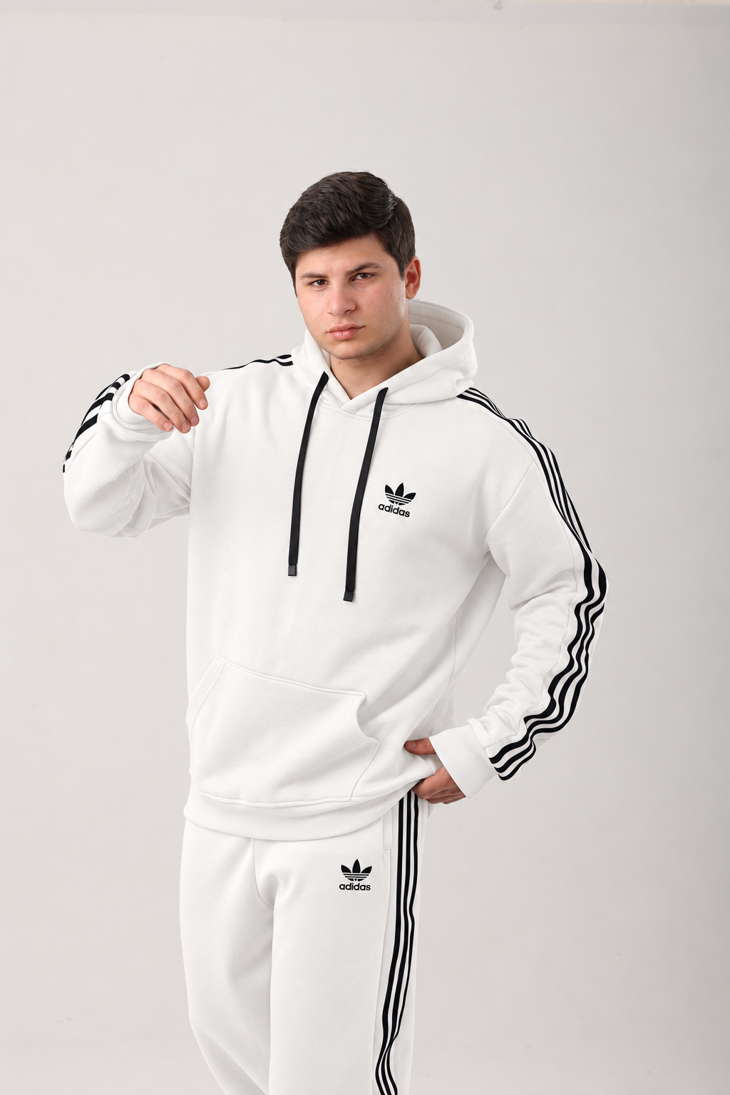 Men’s Contrast Stripe Hoodie & Jogger Two-Piece Tracksuit